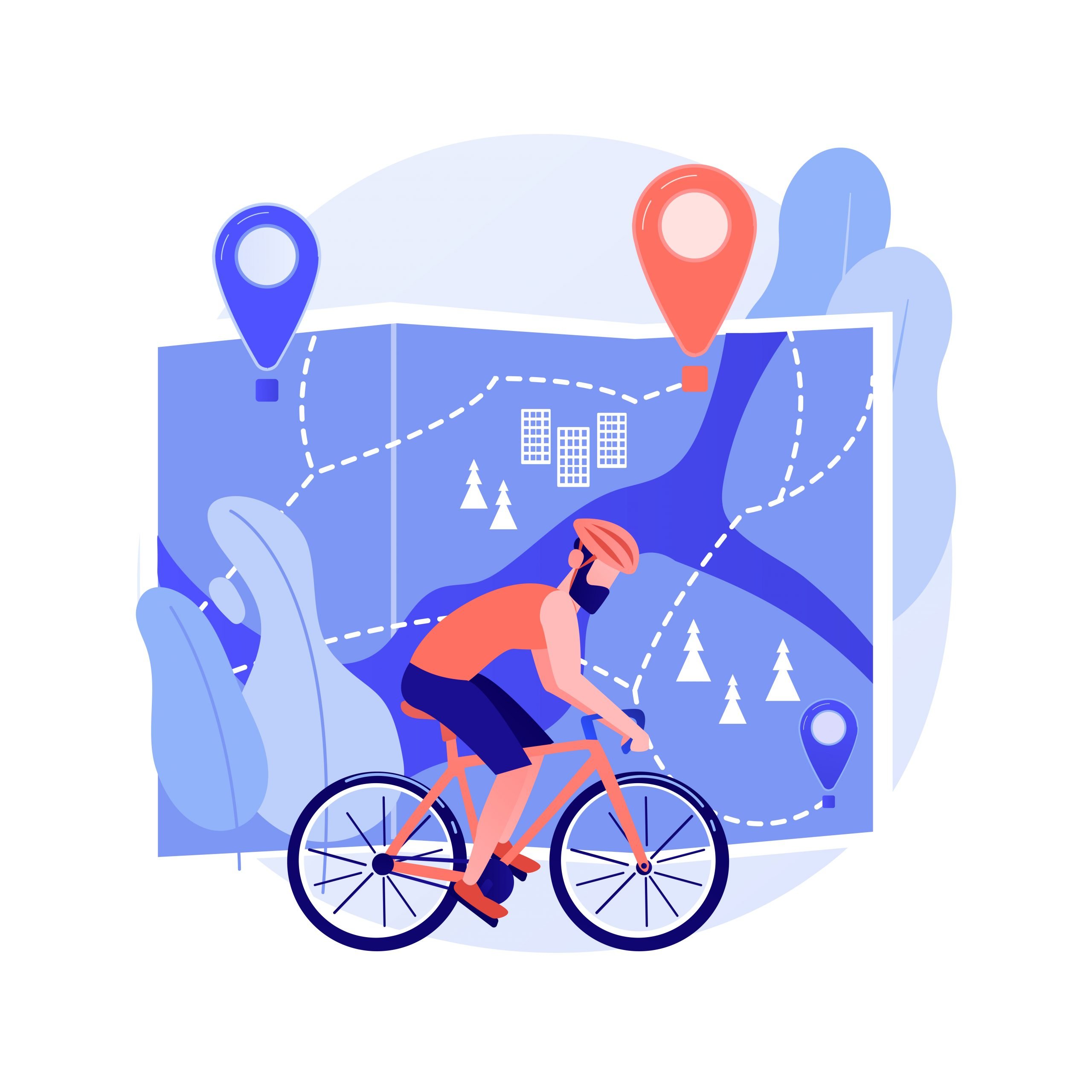 Bike paths network abstract concept vector illustration. National cycling path, bike road network, outdoor recreation, bicycle city map, park cycling route, urban bikeway system abstract metaphor.