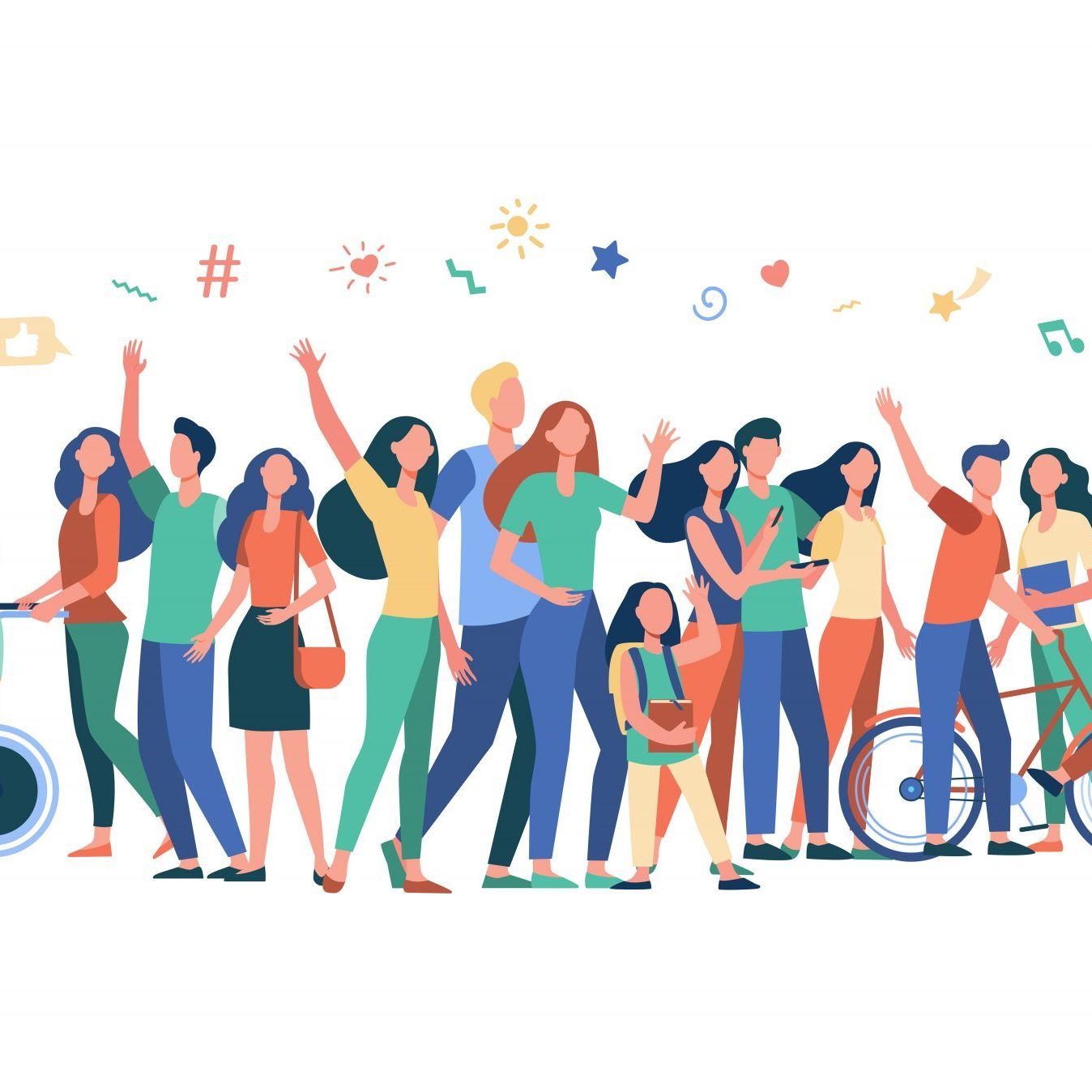 Multicultural people standing together isolated flat vector illustration. Cartoon diverse characters of multinational community members. Society and public concept