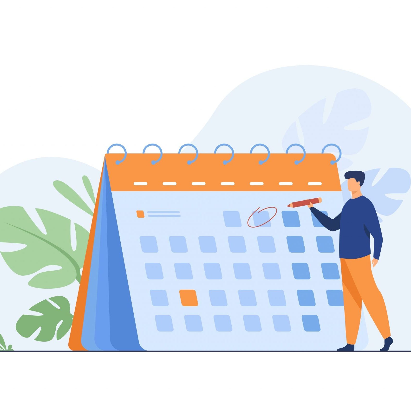 Businessman planning events, deadlines and agenda Businessman planning events, deadlines and agenda. Calendar, schedule, organization process flat vector illustration. Time management concept for banner, website design or landing web page